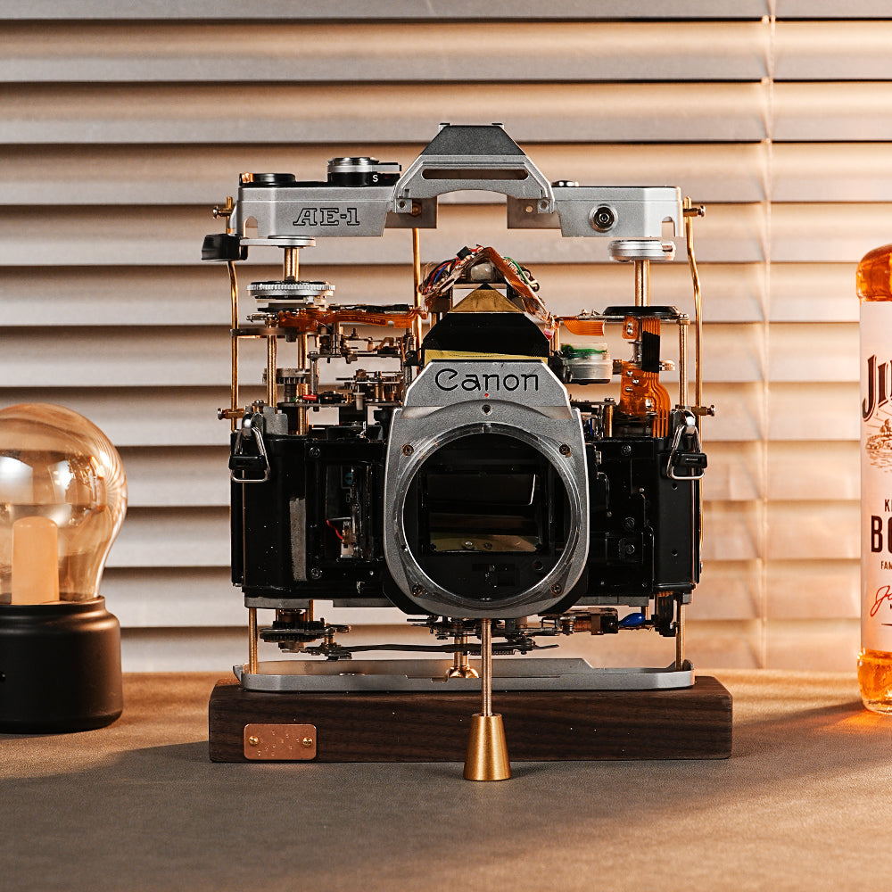 Disassembled Mechanical Film Canon AE-1 Camera , Home Decor, Camera Art