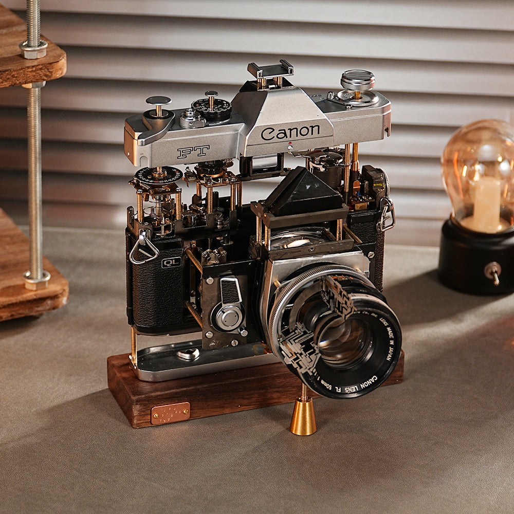 Disassembled Mechanical Film Camera Canon FT With Cut Lens