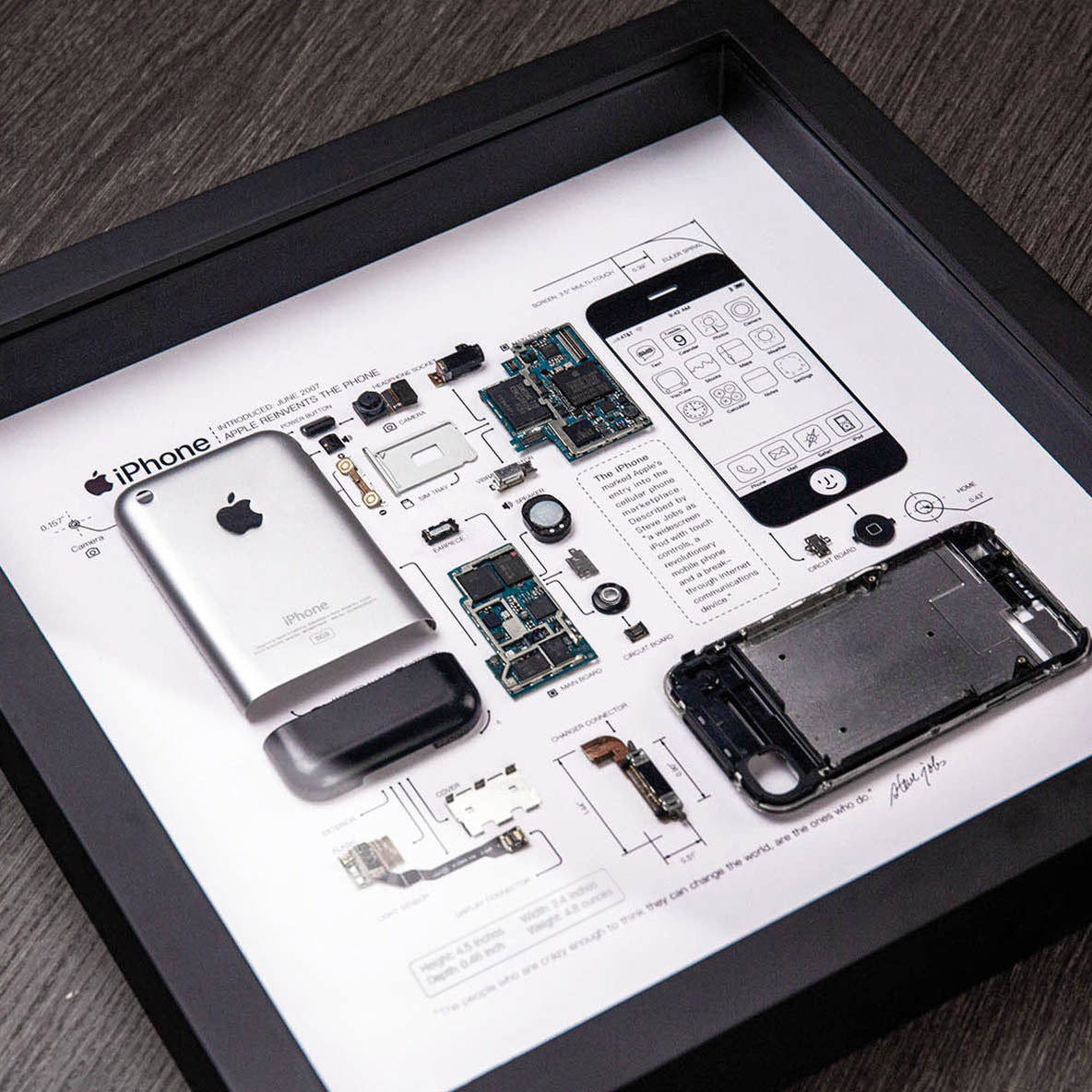 iPhone 2G (1st Generation) Teardown Frame | Vintage Apple Disassembly Art
