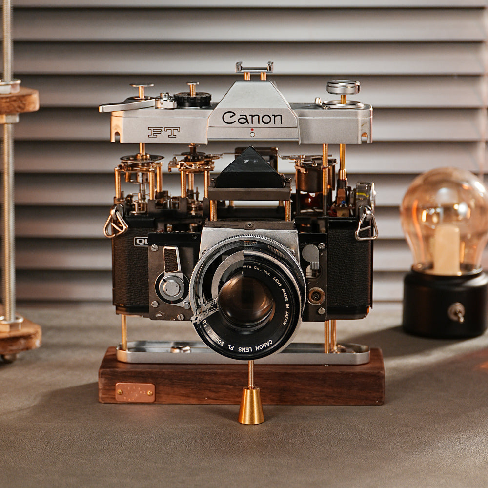 Disassembled Mechanical Film Camera Canon FT With Cut Lens