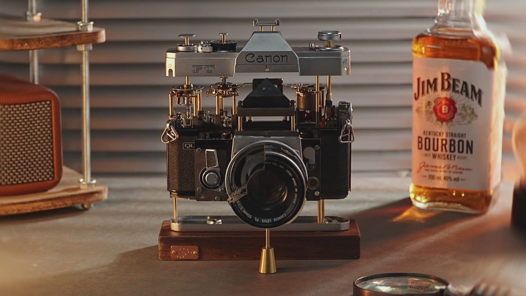 Disassembled Mechanical Film Camera Canon FT With Cut Lens