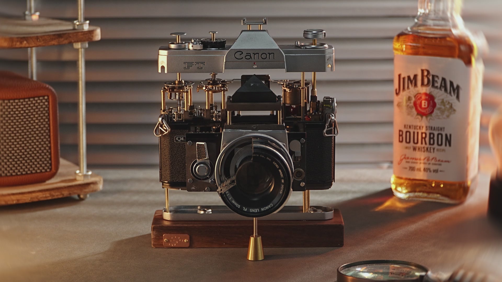 Disassembled Mechanical Film Camera Canon FT With Cut Lens